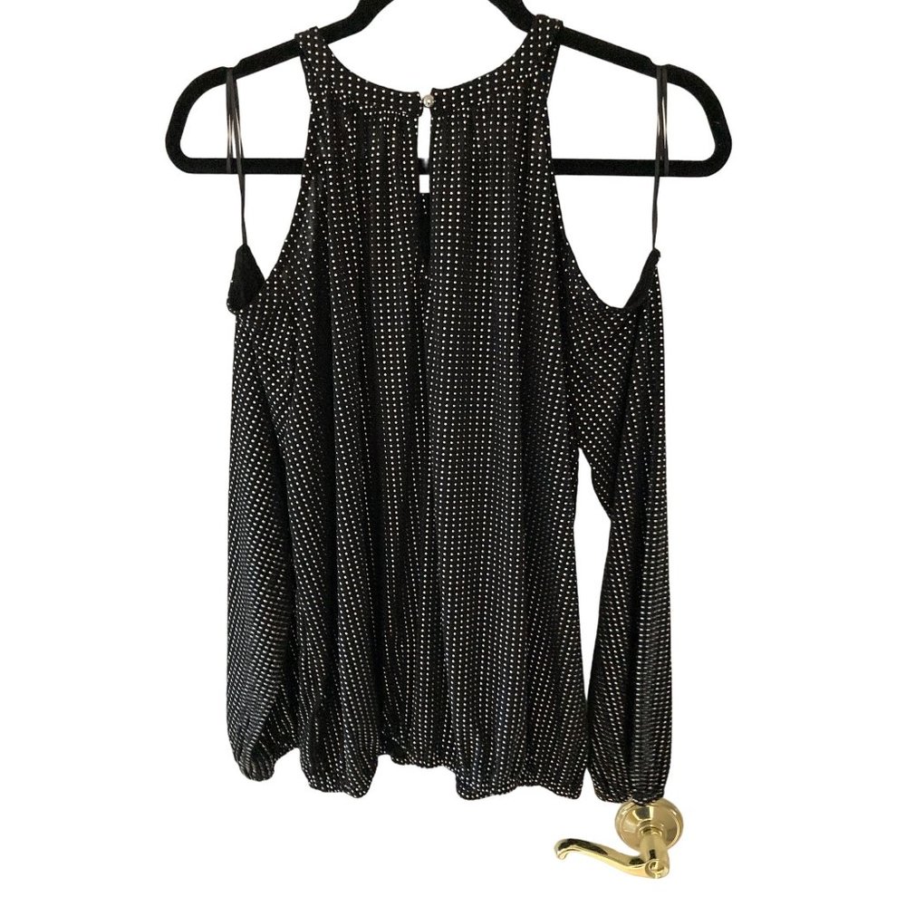 MICHAEL KORS WOMENS COLD-SHOULDER SMOCKED- BLACKSILVER Large NWT - Picture 8 of 10